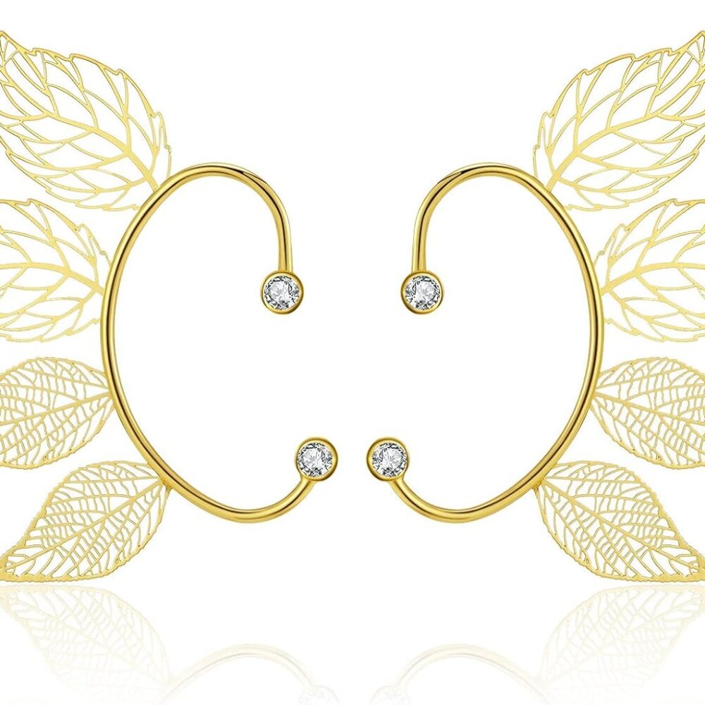 Elf Ear Cuffs Fairy Earrings Non Piercing Golden Leaves Earrings for Women